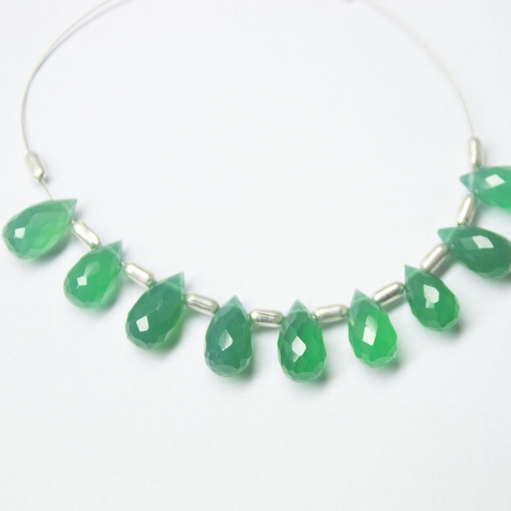 Natural Green Onyx Faceted Teardrop Beads 10mm 5mm 10pc - Jalvi & Co.