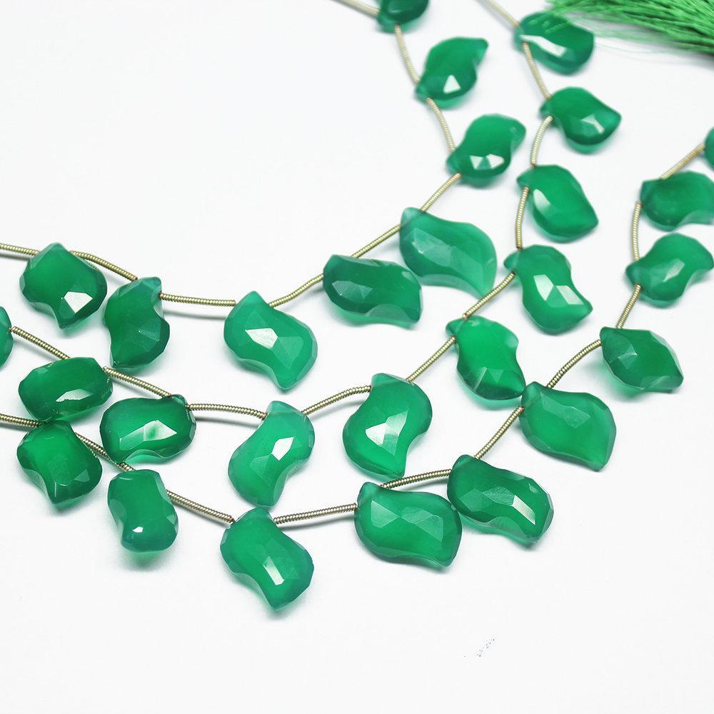 Natural Green Onyx Fancy Mango Shape Drop Briolette Gemstone Beads 8" 15mm 20mm - Jalvi & Co.