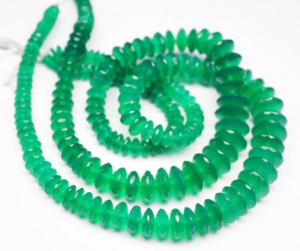 Natural Green Onyx German Cut Faceted Rondelle Spacer Beads Strand 8" 5mm 10mm - Jalvi & Co.