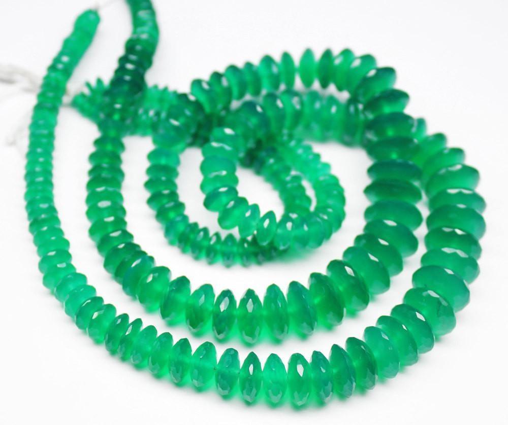 Natural Green Onyx German Cut Faceted Rondelle Spacer Beads Strand 8" 5mm 10mm - Jalvi & Co.