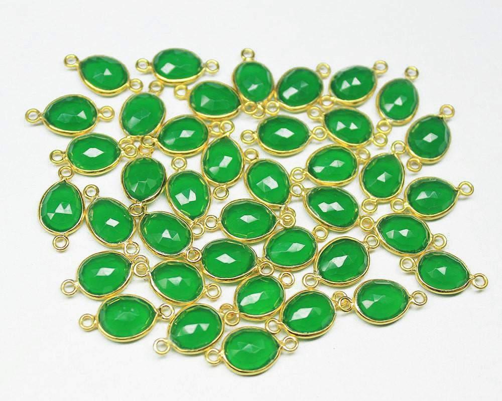 Natural Green Onyx Gold Vermeil Silver Bezel Connector Station 5pcs 17mm - Jalvi & Co.