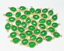 Load image into Gallery viewer, Natural Green Onyx Gold Vermeil Silver Bezel Connector Station 5pcs 17mm - Jalvi &amp; Co.