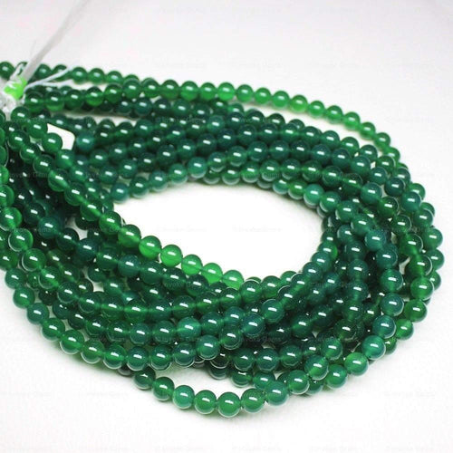 Natural Green Onyx Smooth Round Ball Loose Gemstone Beads Strand 15