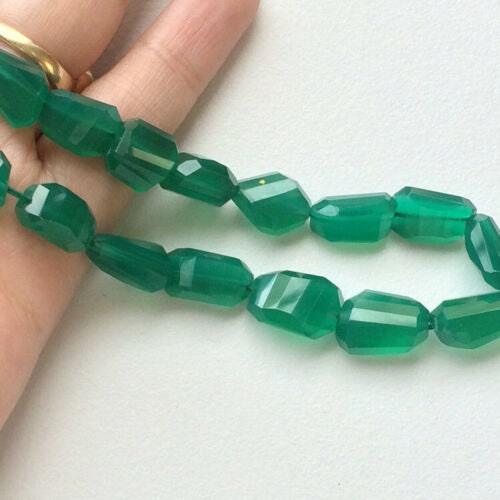 Natural Green Onyx Step Cut Nuggets Gemstone Gemstone Loose Beads 9" 9mm 13mm - Jalvi & Co.