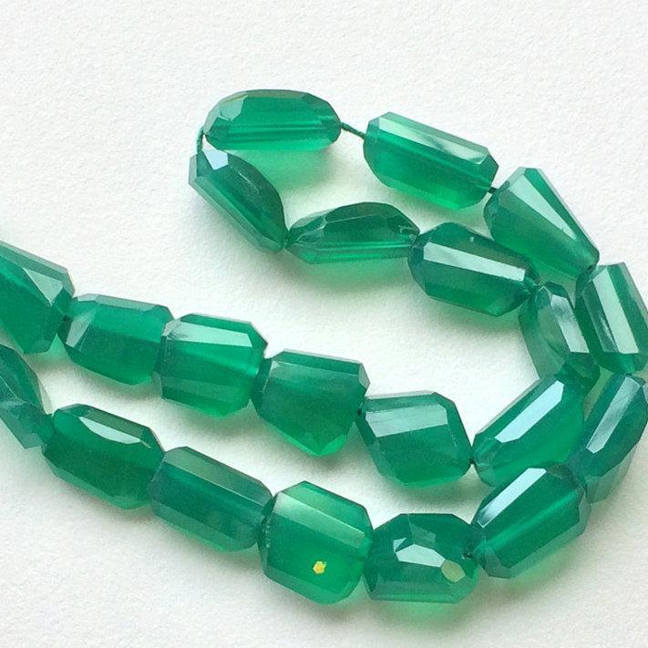 Natural Green Onyx Step Cut Nuggets Loose Gemstone Beads 9.5" 19mm 23mm - Jalvi & Co.