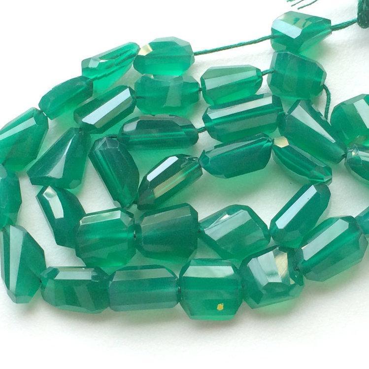 Natural Green Onyx Step Cut Nuggets Loose Gemstone Beads 9.5" 19mm 23mm - Jalvi & Co.