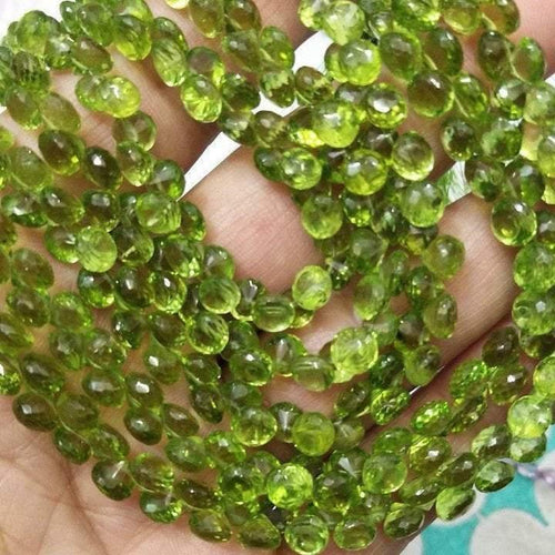 Natural Green Peridot Faceted Onion Briolette Drop Loose Gemstone Beads 4mm 5mm 4
