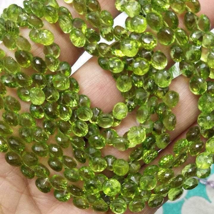 Natural Green Peridot Faceted Onion Briolette Drop Loose Gemstone Beads 4mm 5mm 4" - Jalvi & Co.