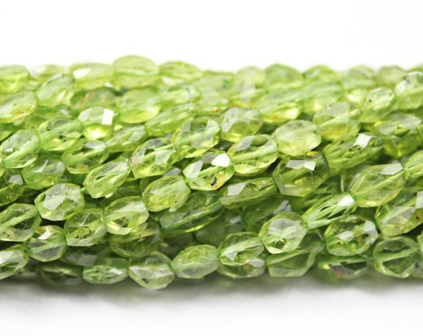 Natural Green Peridot Faceted Oval Nuggets Gemstone Loose Strand 5mm 6mm 14" - Jalvi & Co.