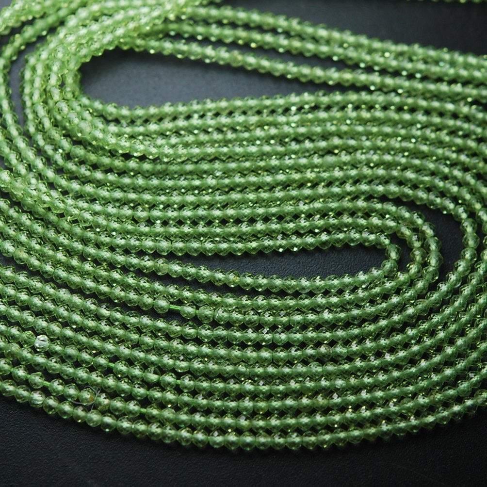 Natural Green Peridot Faceted Rondelle Loose Gemstone Spacer Beads 13" 2mm - Jalvi & Co.