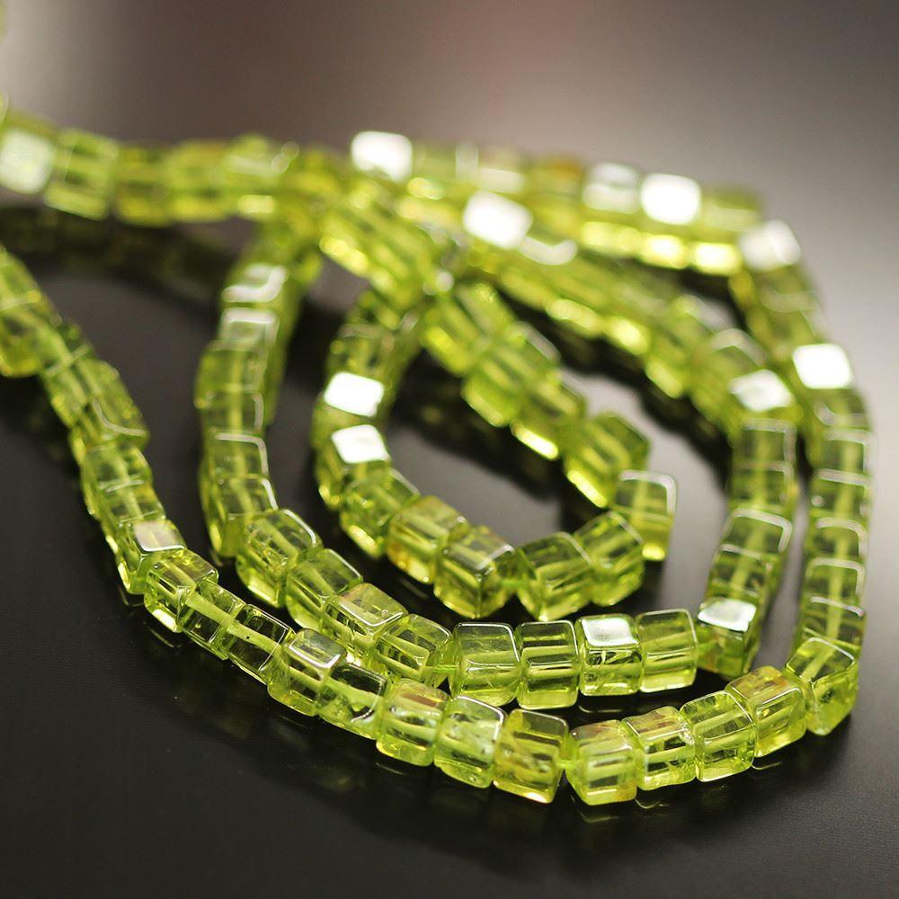 Natural Green Peridot Smooth Box Loose Gem Cube Square Bead Strand 16" 3.5mm 4mm - Jalvi & Co.