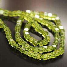 Load image into Gallery viewer, Natural Green Peridot Smooth Box Loose Gem Cube Square Bead Strand 16&quot; 3.5mm 4mm - Jalvi &amp; Co.