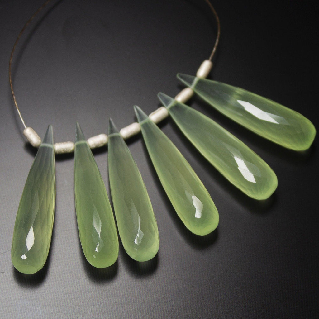 Natural Green Prehnite Chalcedony Faceted Tear Drop Beads 30x7mm 4pc - Jalvi & Co.