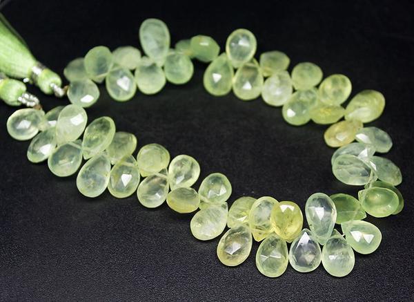 Natural Green Prehnite Faceted Pear Drop Beads 10.5mm 12.5mm 9inches - Jalvi & Co.