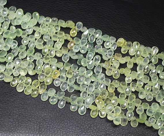 Natural Green Prehnite Faceted Pear Drop Beads 10.5mm 12.5mm 9inches - Jalvi & Co.