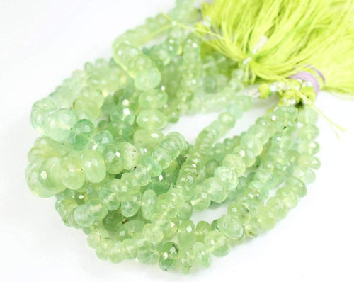 Natural Green Prehnite Faceted Rondelle Beads 8.5mm 13mm 16inches - Jalvi & Co.