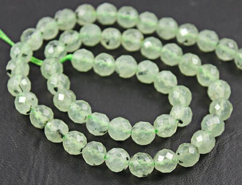Natural Green Prehnite Faceted Round Beads 7.5mm 8inches - Jalvi & Co.