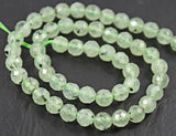 Natural Green Prehnite Faceted Round Beads 7.5mm 8inches