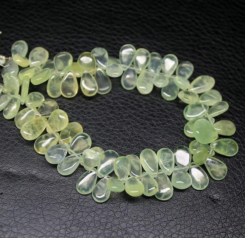 Natural Green Prehnite Smooth Pear Drop Beads 6mm 13mm 12inches - Jalvi & Co.