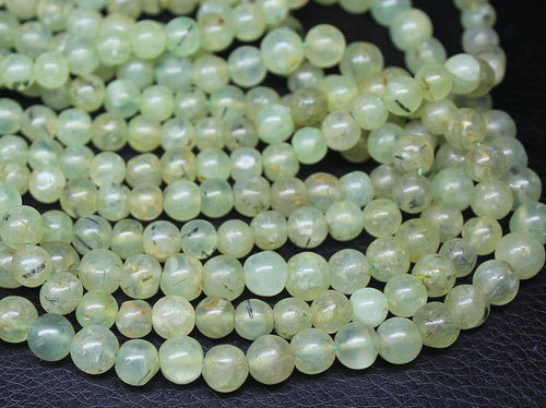 Natural Green Prehnite Smooth Round Beads 6.5mm 7.5mm 13inches - Jalvi & Co.