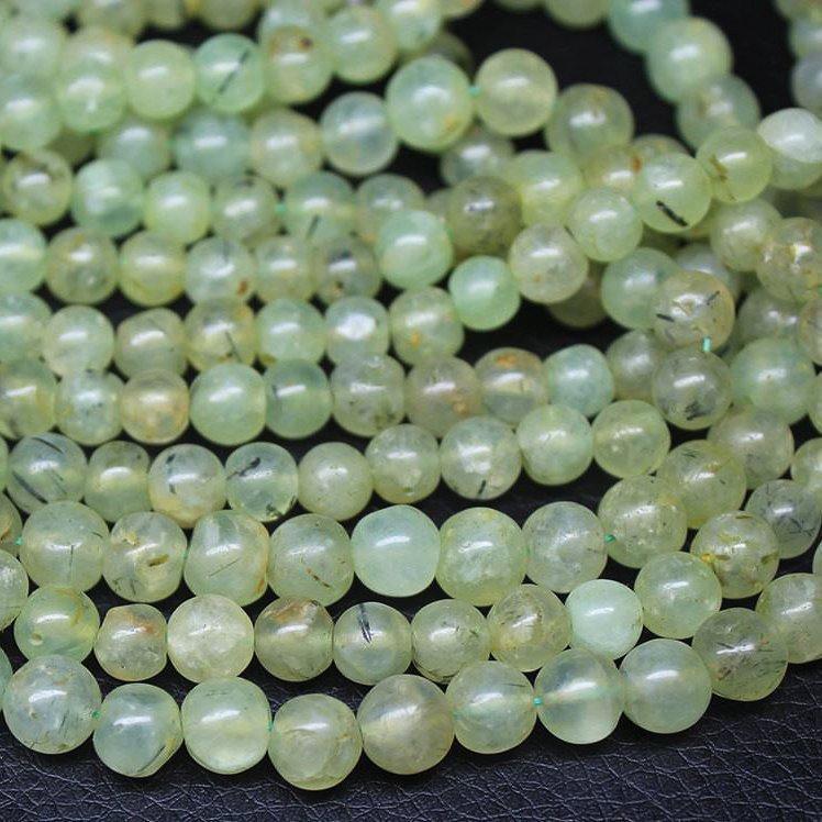 Natural Green Prehnite Smooth Round Loose Gemstone Beads Strand 13" 7mm 7.5mm - Jalvi & Co.