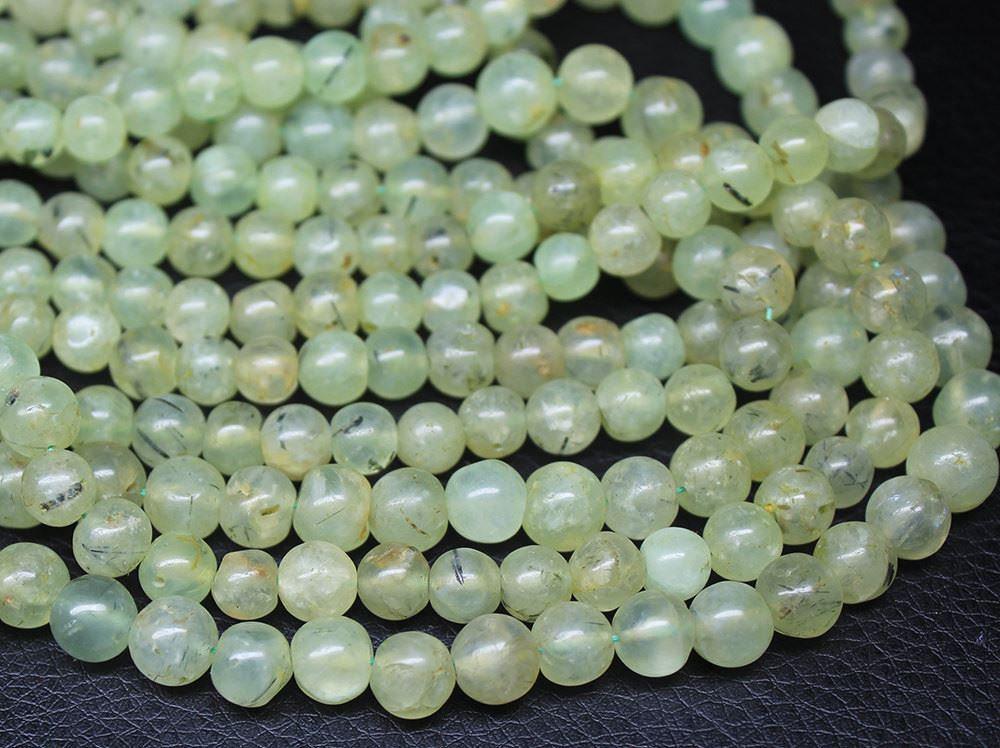 Natural Green Prehnite Smooth Round Loose Gemstone Beads Strand 13" 7mm 7.5mm - Jalvi & Co.
