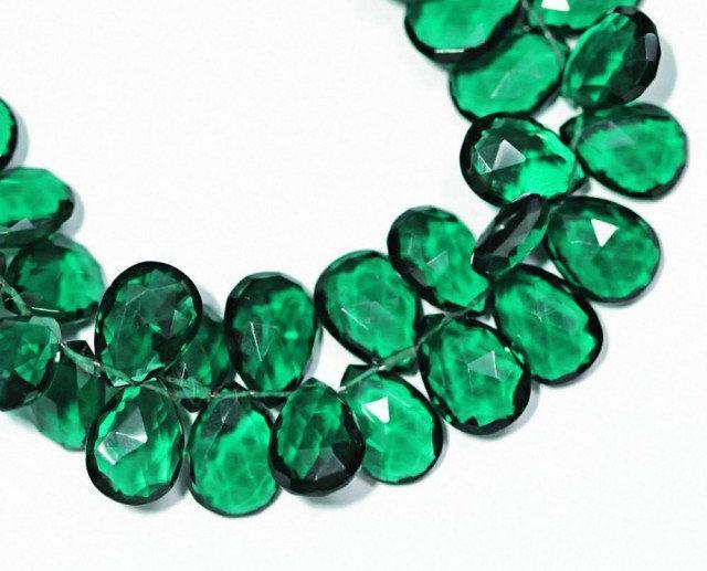 Natural Green Quartz Faceted Pear Drops Beads 2 Matching Pair 14mm - Jalvi & Co.