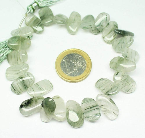Natural Green Rutile Smooth Flat Tumble Uneven Beads Strand 4