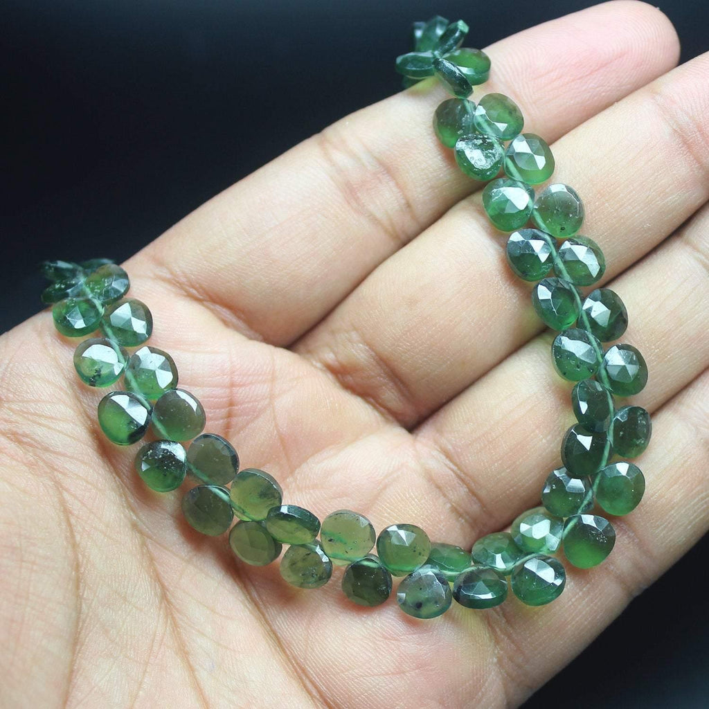 Natural Green Serpentine Faceted Heart Drop Beads 7mm 8inches - Jalvi & Co.