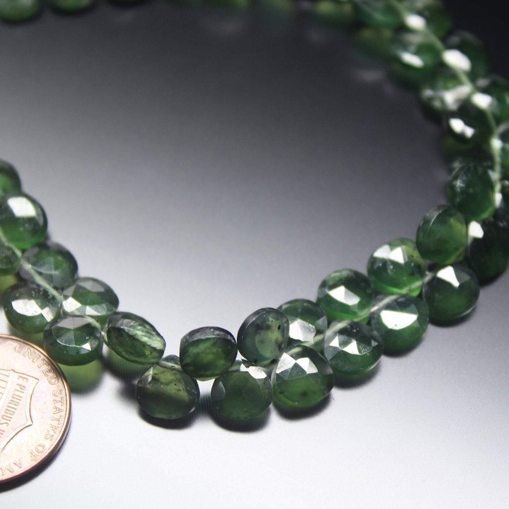 Natural Green Serpentine Faceted Heart Drop Beads 7mm 8inches - Jalvi & Co.