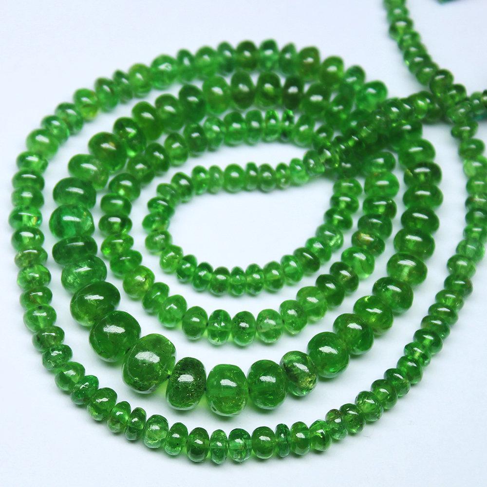 Natural Green Tsavorite Garnet Smooth Rondelle Loose Gemstone Beads 19" 3mm 7mm - Jalvi & Co.