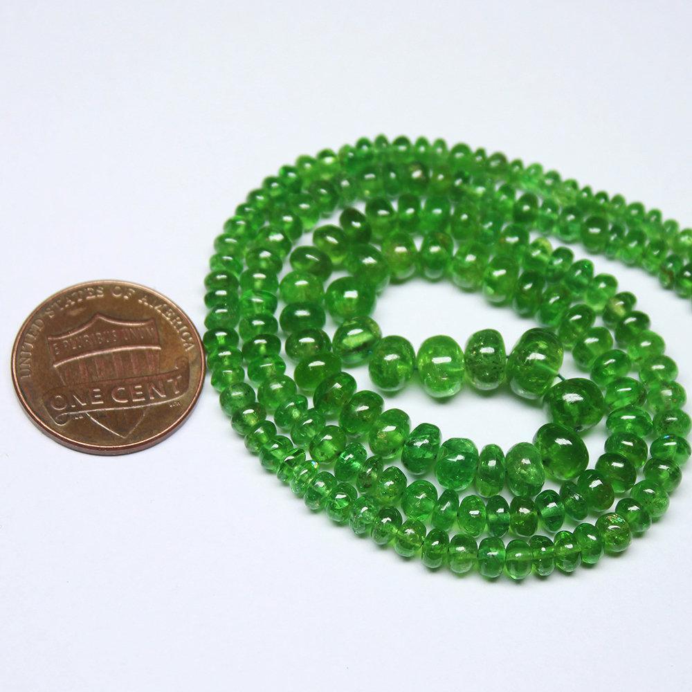 Natural Green Tsavorite Garnet Smooth Rondelle Loose Gemstone Beads 19" 3mm 7mm - Jalvi & Co.