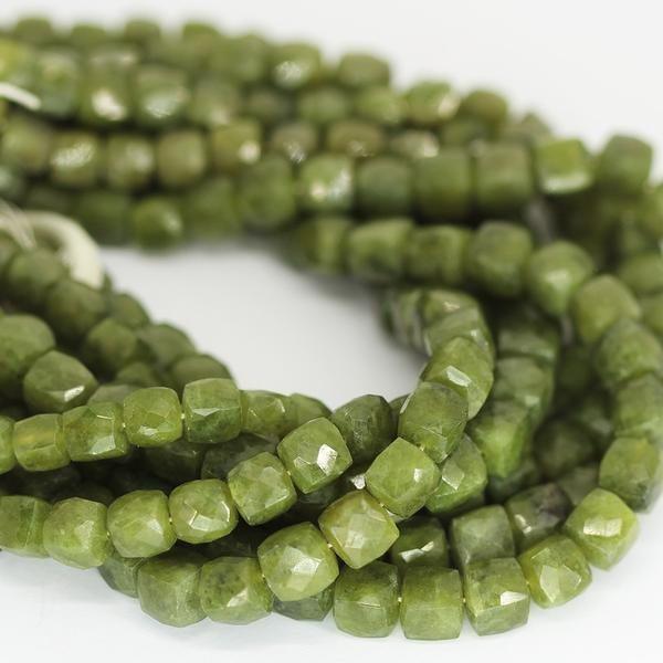 Natural Green Vesuvianite Garnet Faceted Box Beads Loose Strand 9" 6mm 7mm - Jalvi & Co.