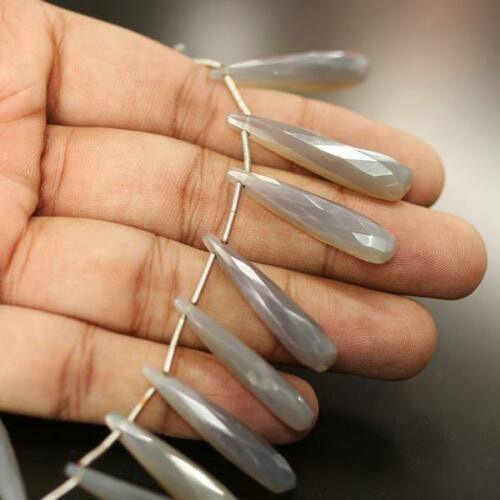 Natural Grey Chalcedony Faceted Tear Long Drop Loose Beads Strand 8