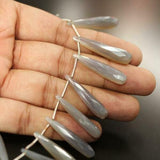 Natural Grey Chalcedony Faceted Tear Long Drop Loose Beads Strand 8