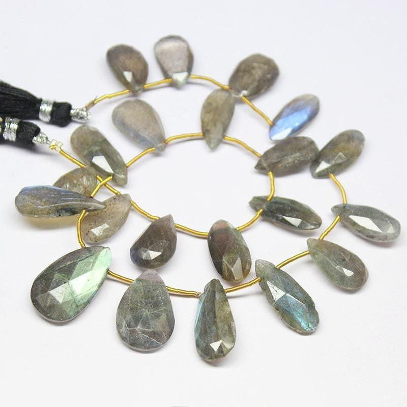 Natural Grey Labradorite Faceted Pear Drop Beads 11mm 13.5mm 8inches - Jalvi & Co.