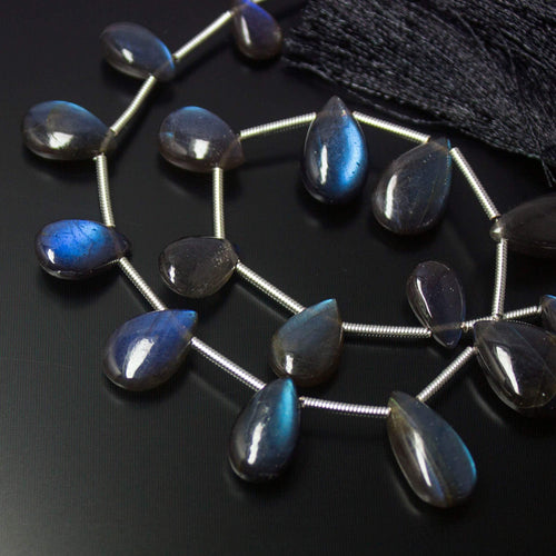 Natural Grey Labradorite Smooth Pear Drop Beads 8.5mm 15mm 8inches - Jalvi & Co.