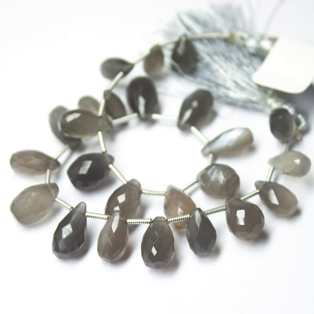 Natural Grey Moonstone Faceted Teardrop Beads 9.5mm 13mm 8inches - Jalvi & Co.