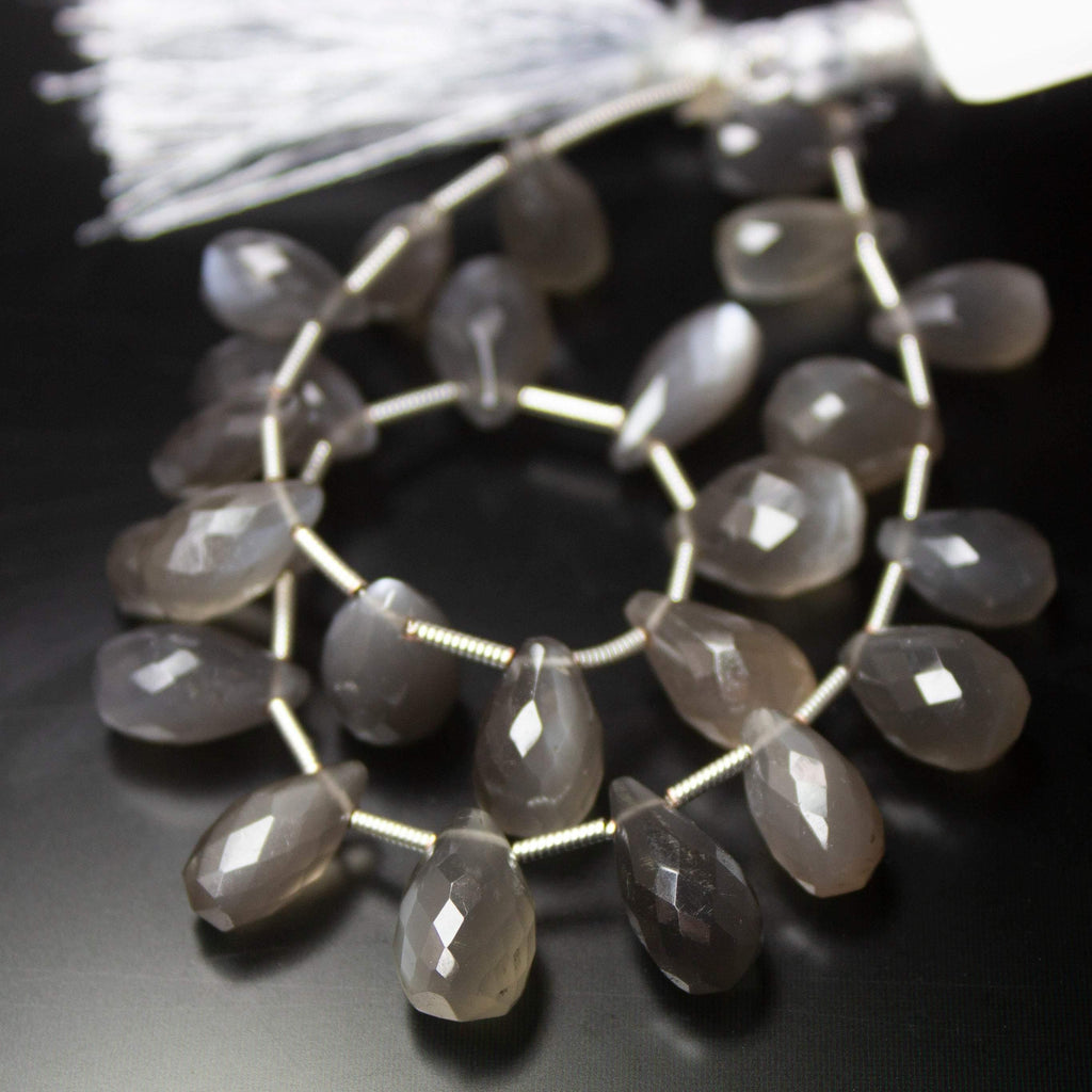 Natural Grey Moonstone Faceted Teardrop Beads 9.5mm 13mm 8inches - Jalvi & Co.