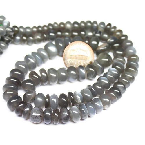 Natural Grey Moonstone Smooth Rondelle Beads 6.5mm 7.5mm 18inches - Jalvi & Co.