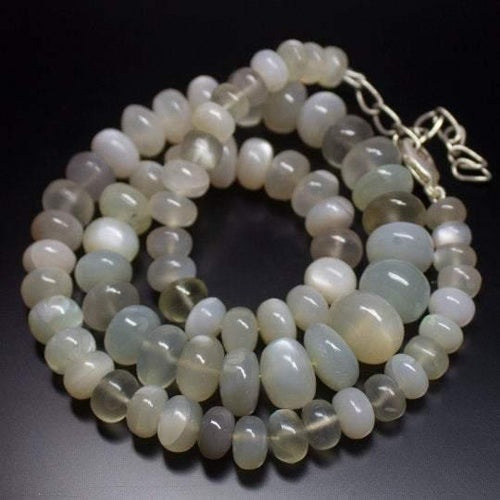 Natural Grey Moonstone Smooth Rondelle Beads Necklace 7.5mm 13mm 20inches - Jalvi & Co.