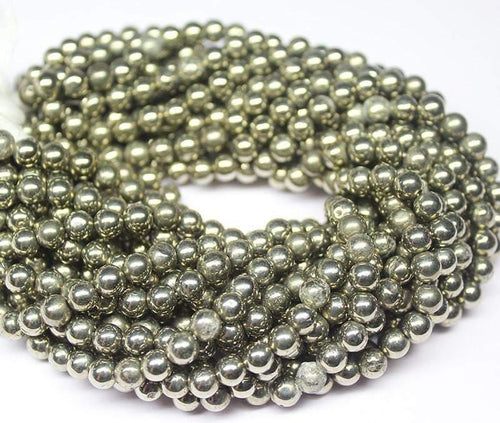 Natural Grey Pyrite Smooth Round Beads 6mm 6.5mm 10inches - Jalvi & Co.