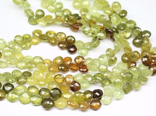 Natural Grossular Garnet Faceted Heart Drops Briolette Beads Strand 9" 7mm 8mm - Jalvi & Co.