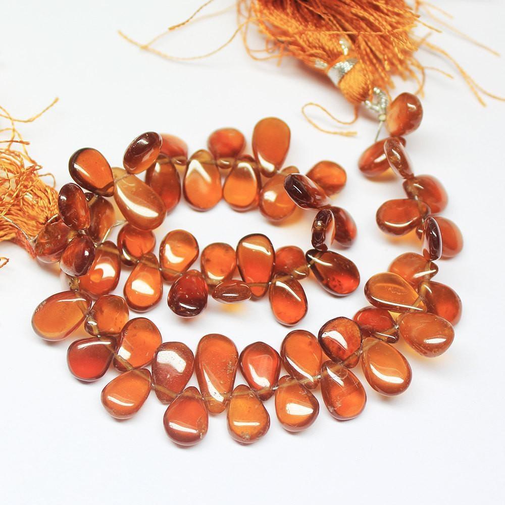 Natural Hessonite Garnet Pear Drop Smooth Polished Briolette Beads 8" 8mm 12mm - Jalvi & Co.