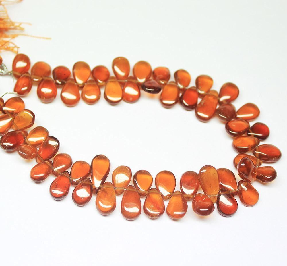 Natural Hessonite Garnet Smooth Polished Briolette Pear Drop Beads 8mm 9mm 8" - Jalvi & Co.