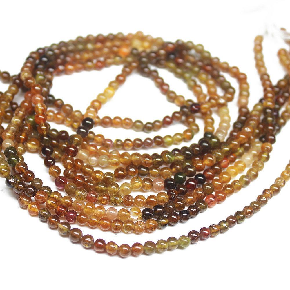 Natural Hessonite Shaded Garnet Smooth Loose Round Ball Beads Strand 13" 3mm - Jalvi & Co.