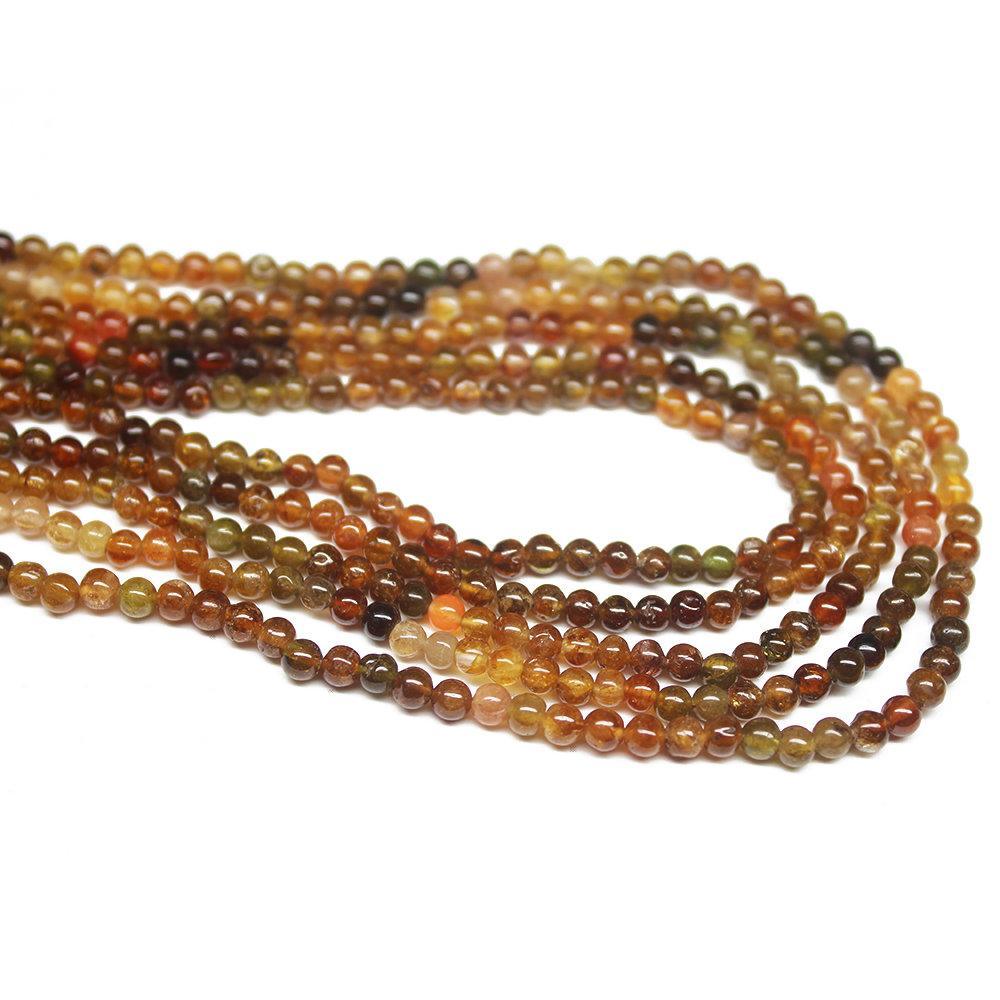 Natural Hessonite Shaded Garnet Smooth Loose Round Ball Beads Strand 13" 3mm - Jalvi & Co.