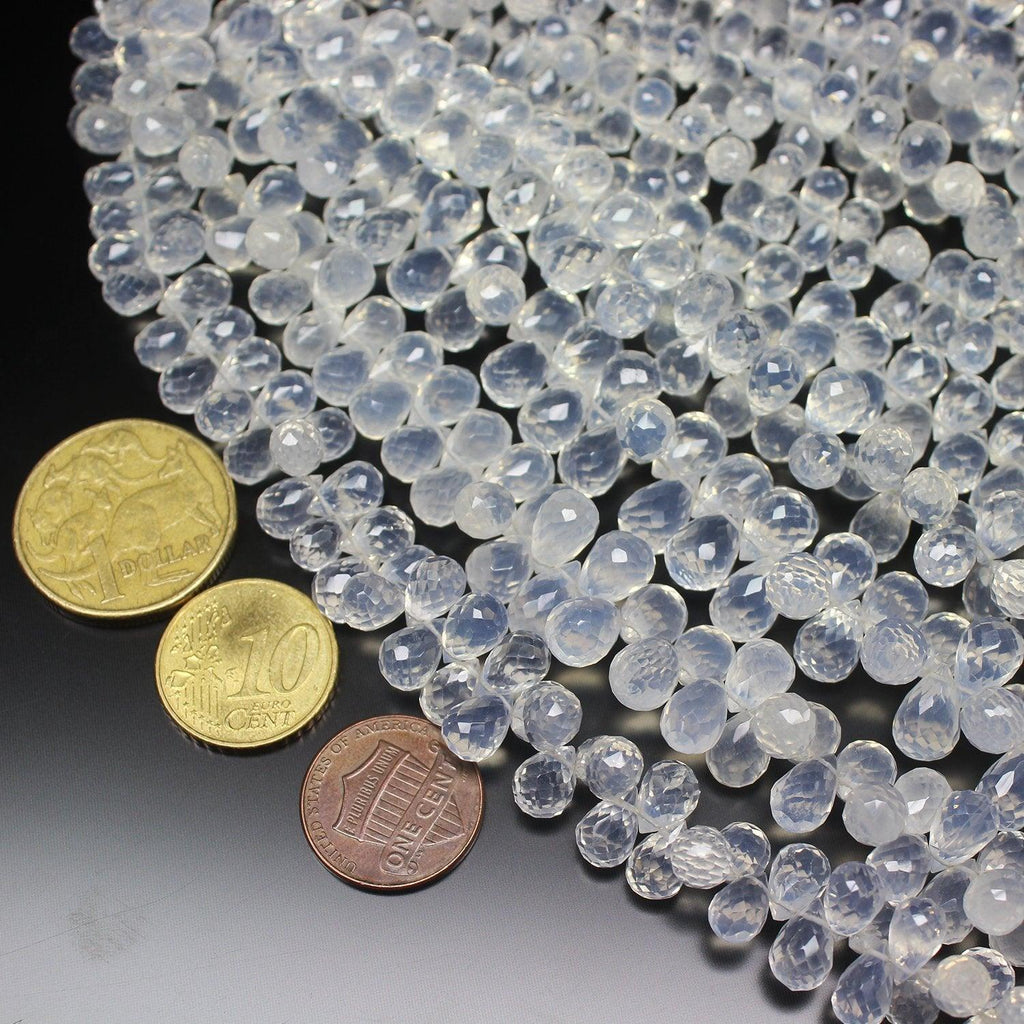 Natural Ice Quartz Faceted Tear Drop Gemstone Loose Beads Strand 8mm 9mm 4" - Jalvi & Co.