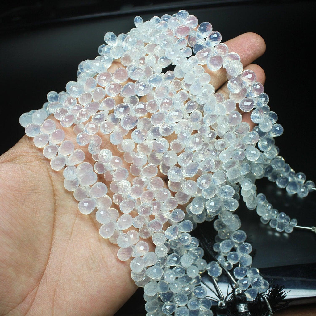 Natural Ice Quartz Faceted Tear Drop Gemstone Loose Beads Strand 8mm 9mm 4" - Jalvi & Co.