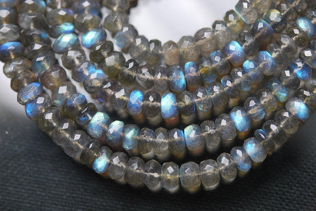 Natural Labradorite Faceted Rondelle Gemstone Loose Beads Strand 10" 6mm - Jalvi & Co.
